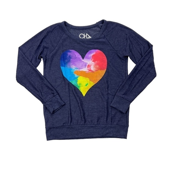 Chaser Navy Avalon Watercolor Rainbow Heart Pullover Sweater - Picture 1 of 6